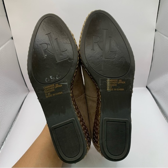 Ralph Lauren Tan Cambree Tassel Bow Braided Woven Gold Heel Wedge  Womens Sz 8 - Picture 8 of 8